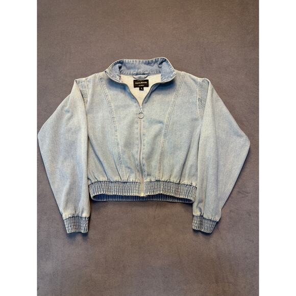 Haute Monde Jackets & Blazers - Haute Monde Jacket Womens Small Blue Denim Zip Front Cropped Elastic Hem O-Ring